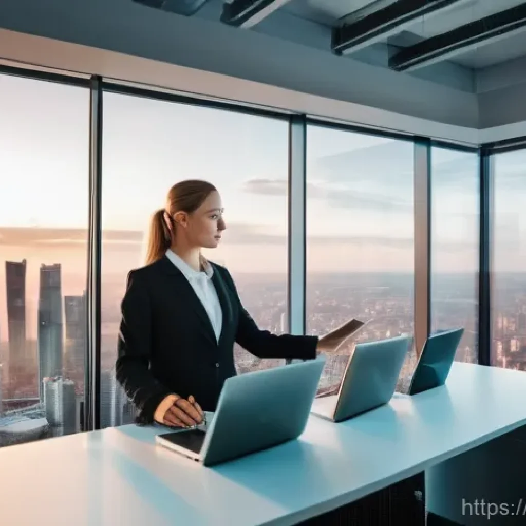 지방재정분야 이직 성공 비결 - **Prompt:** A dynamic, wide-angle shot of a bright, modern open-plan office in a high-rise building,...